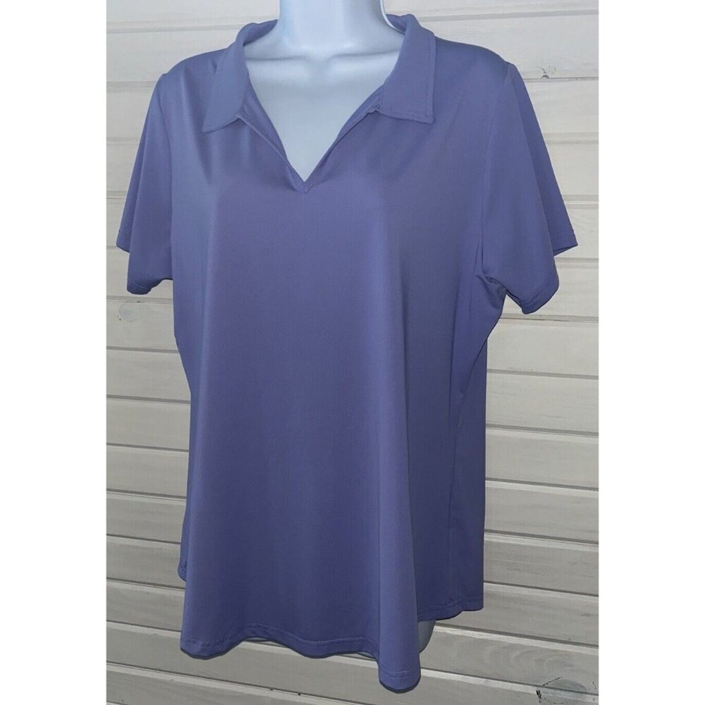 MIER Women's Sz LARGE Purple Golf Polo Shirt Collared V-Neck UPF 50+ S/S EUC
